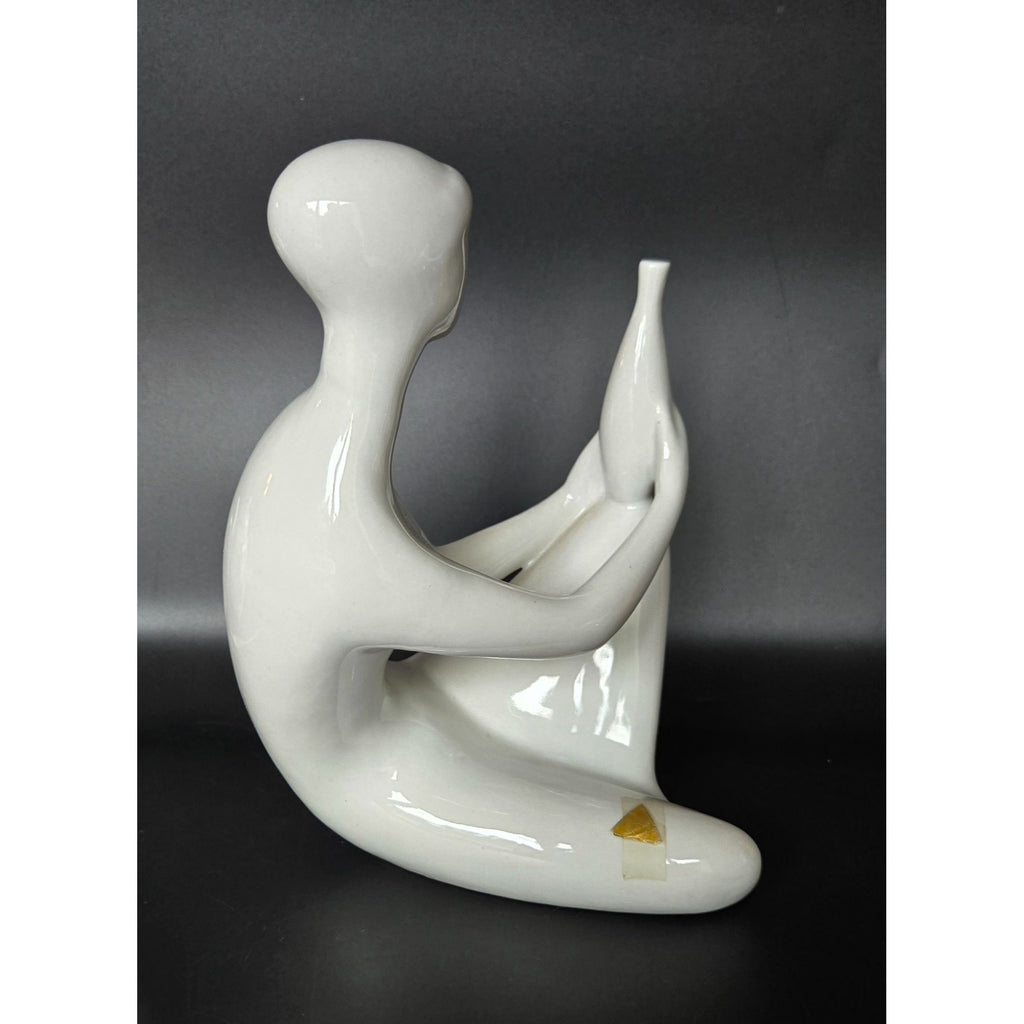 Royal Dux Czech Bohemia Porcelain Figurine Abstract White Sitting Woman w/ Vase