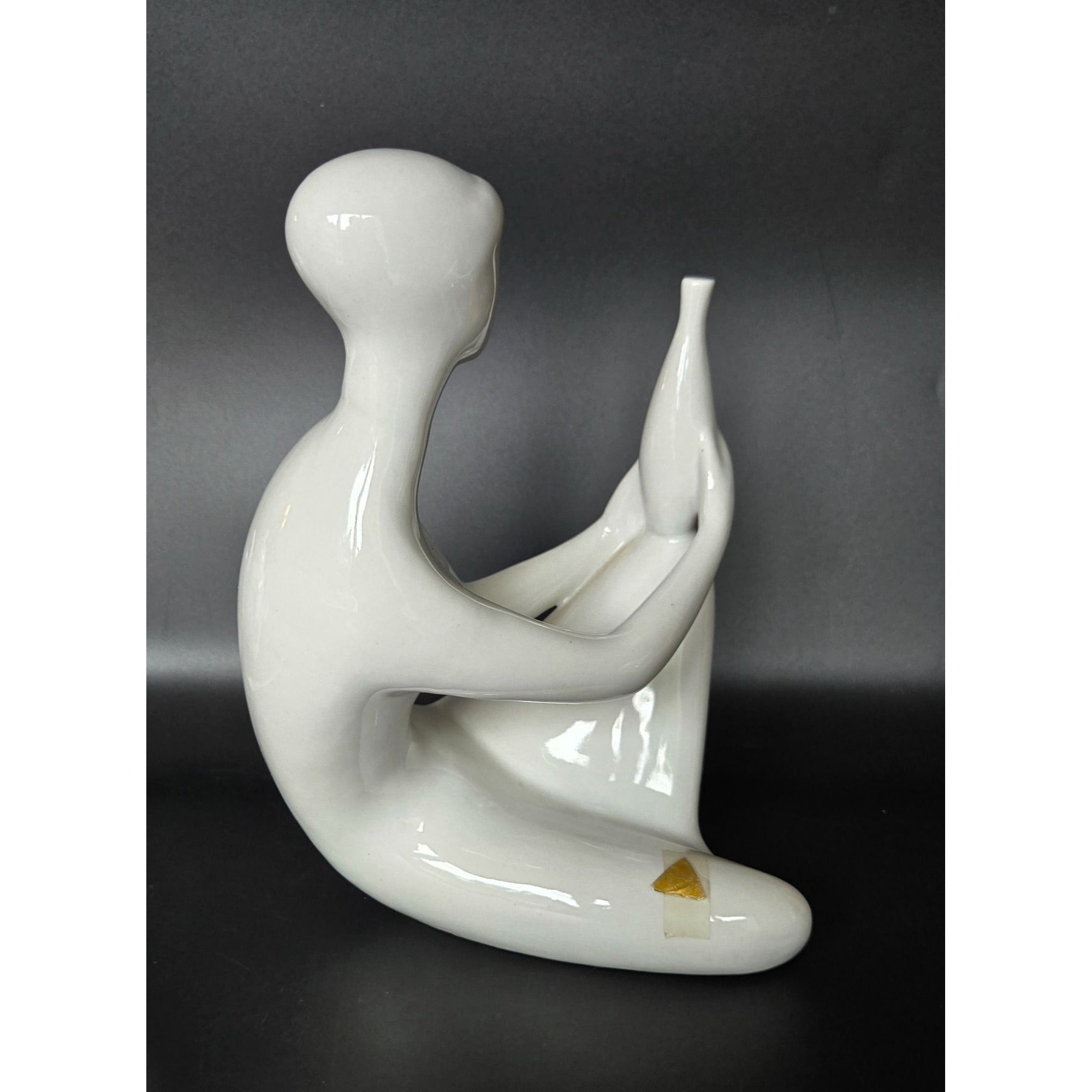 Royal Dux Czech Bohemia Porcelain Figurine Abstract White Sitting Woman w/ Vase