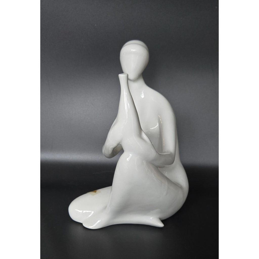 Royal Dux Czech Bohemia Porcelain Figurine Abstract White Sitting Woman w/ Vase