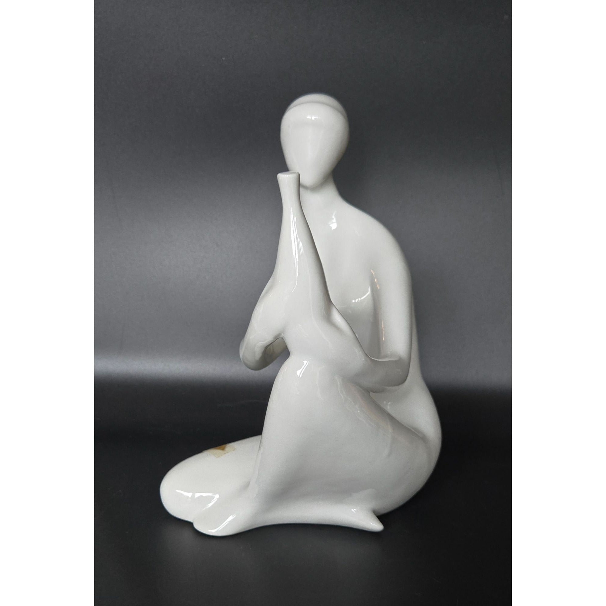 Royal Dux Czech Bohemia Porcelain Figurine Abstract White Sitting Woman w/ Vase