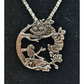 Alice Wonderland & Cheshire Cat Necklace Silver-Tone 2" Pendant 22" Box Chain