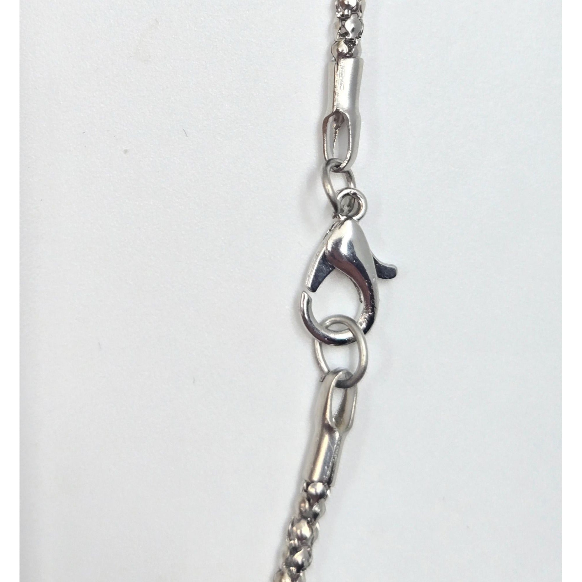 Alice Wonderland & Cheshire Cat Necklace Silver-Tone 2" Pendant 22" Box Chain