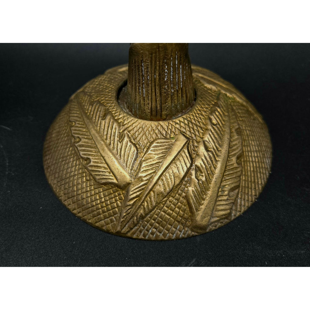 Vintage Brass Palm Tree Taper Candle Holders Pair With Leaf Detailing 13"