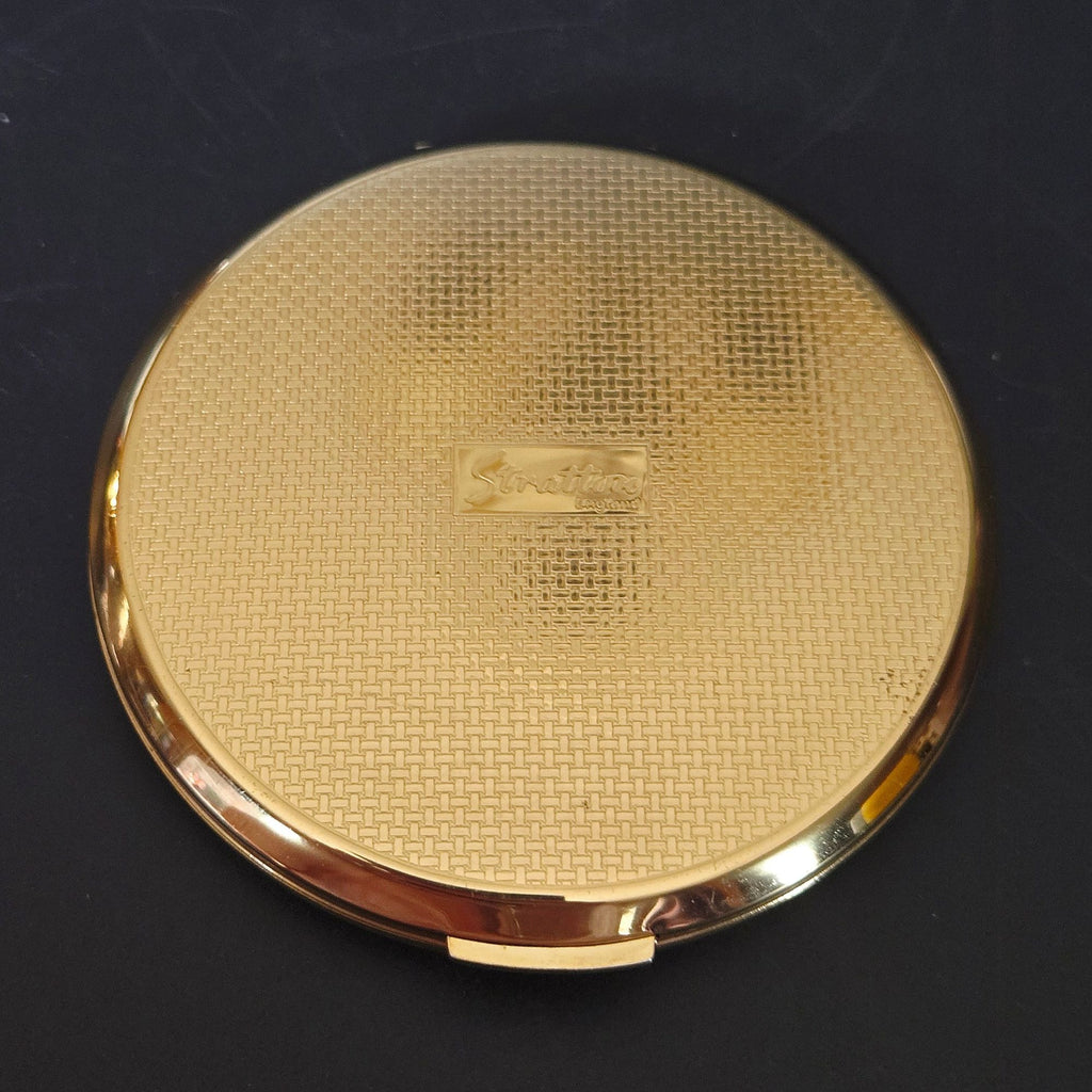 Vintage MCM Gold Tone Stratton Cosmetic Compact in Great Cond. Concentric Designs w/ Puff
