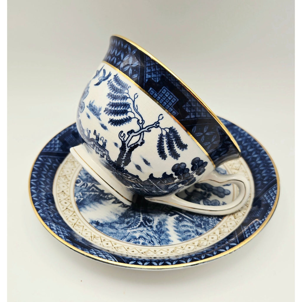 Occupied Japan Nikko  Ironestoneware Blue Willow Tea Cup Scenic Navy, White Teacup
