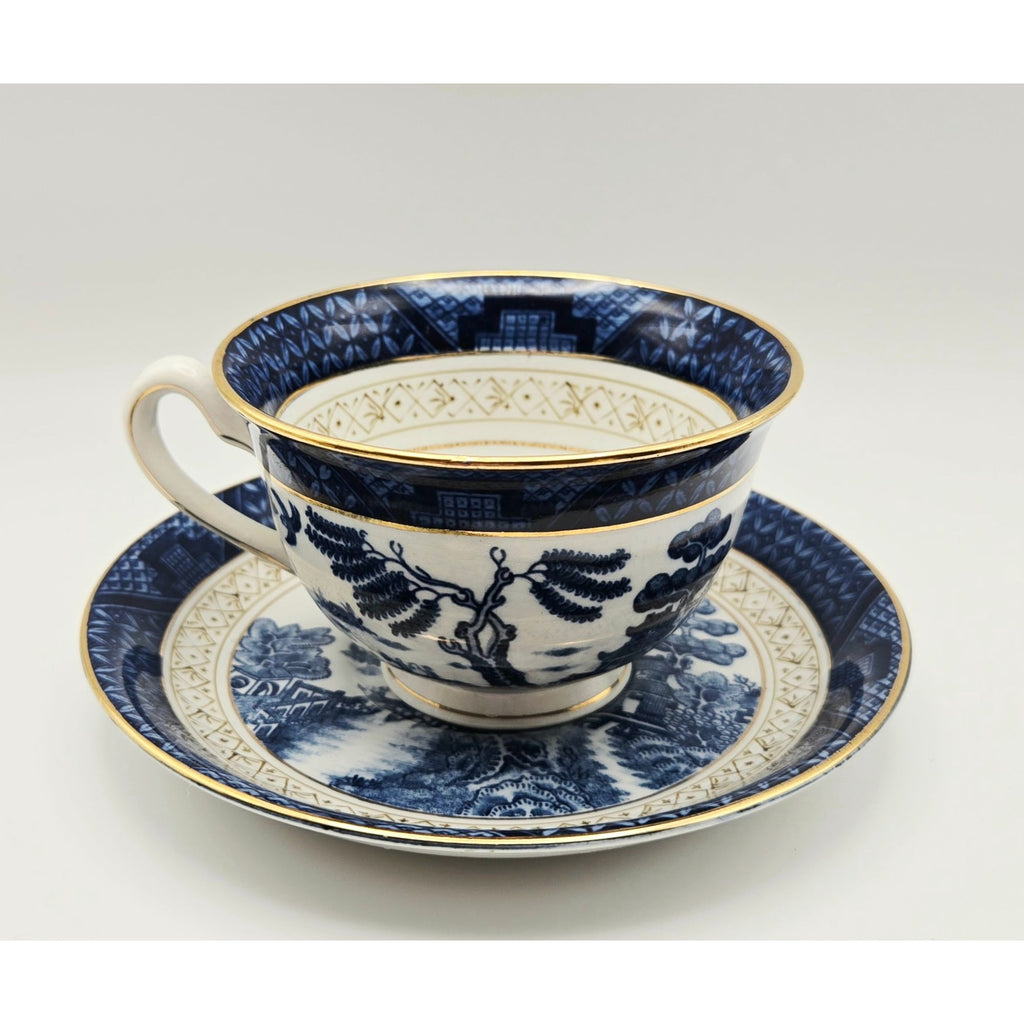 Occupied Japan Nikko  Ironestoneware Blue Willow Tea Cup Scenic Navy, White Teacup