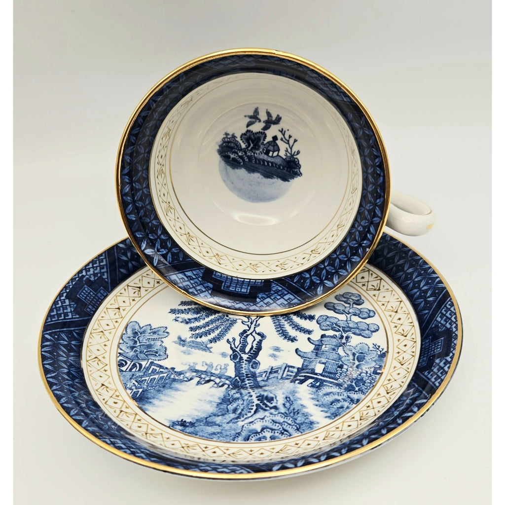 Occupied Japan Nikko  Ironestoneware Blue Willow Tea Cup Scenic Navy, White Teacup
