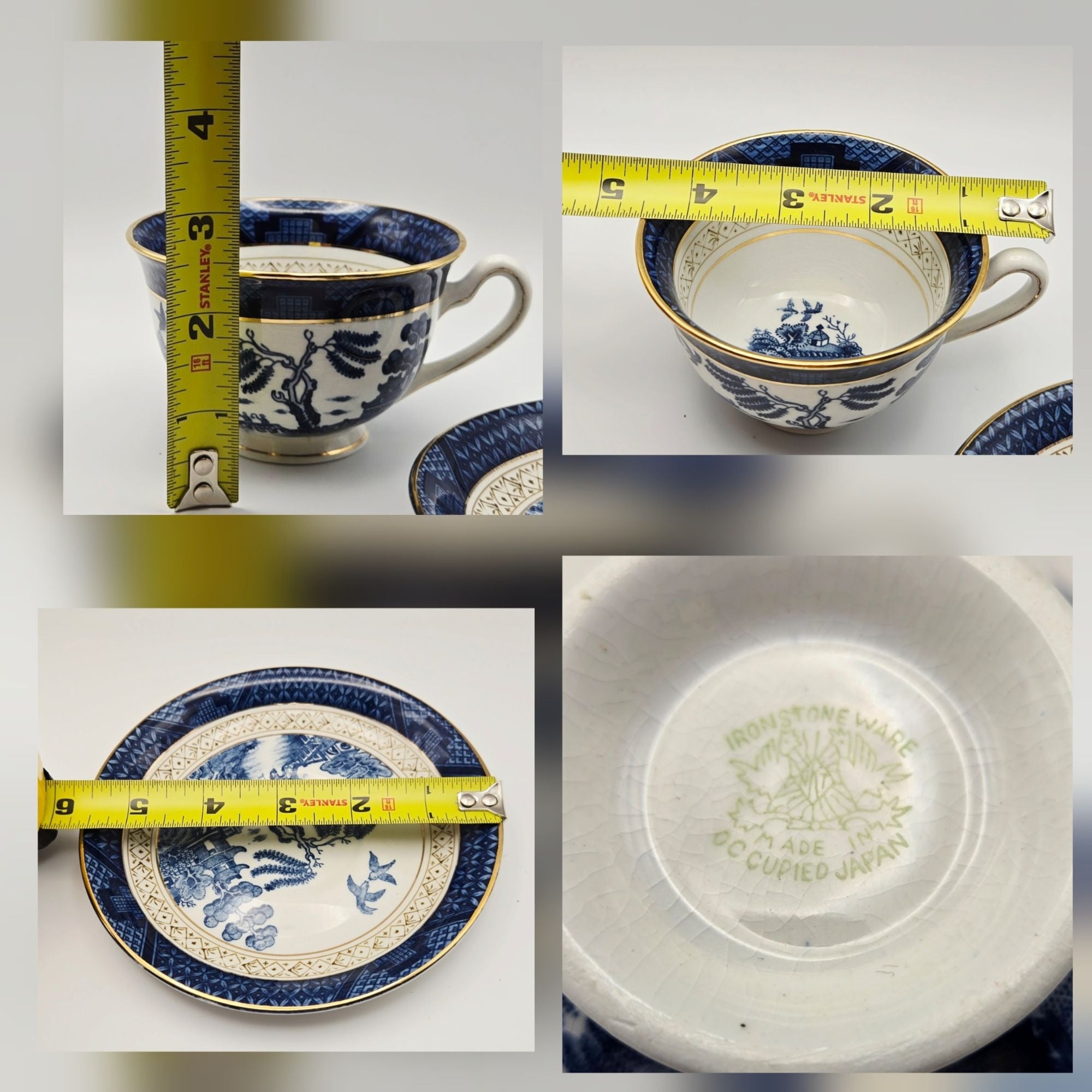 Occupied Japan Nikko  Ironestoneware Blue Willow Tea Cup Scenic Navy, White Teacup