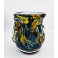 Knobbly Vase hand blown, Greens blues Yellow, Heavy. Signed, Excellent Condition