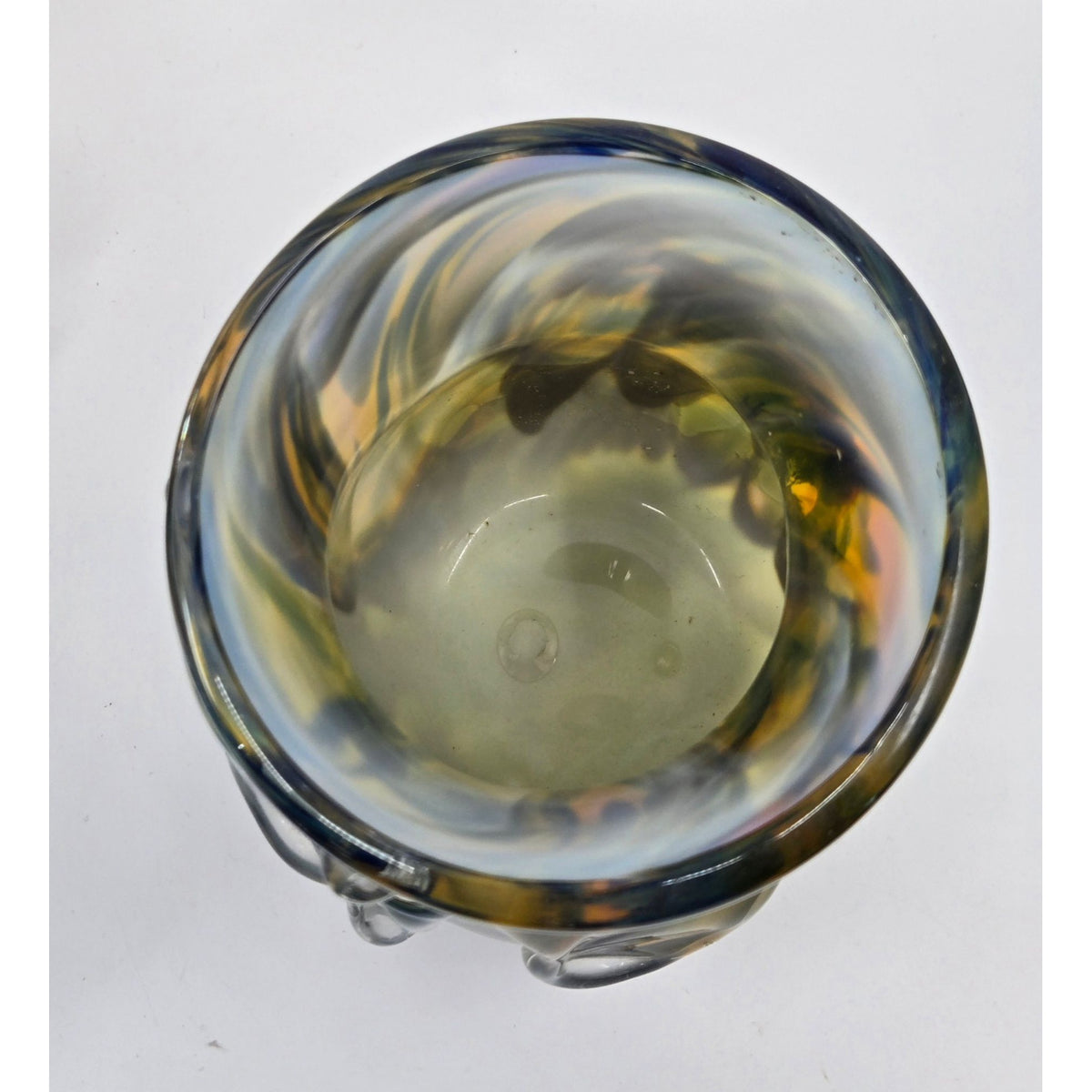 Knobbly Vase hand blown, Greens blues Yellow, Heavy. Signed, Excellent Condition
