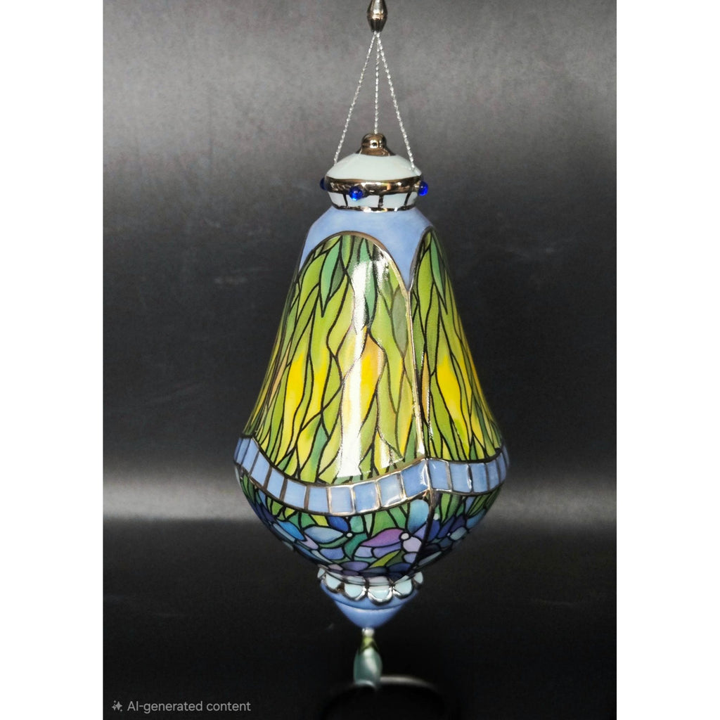 Bradford Exchange for Louis Tiffany Hand Painted Stained Glass Style Iris Ornament,  Fine Porcelain.
