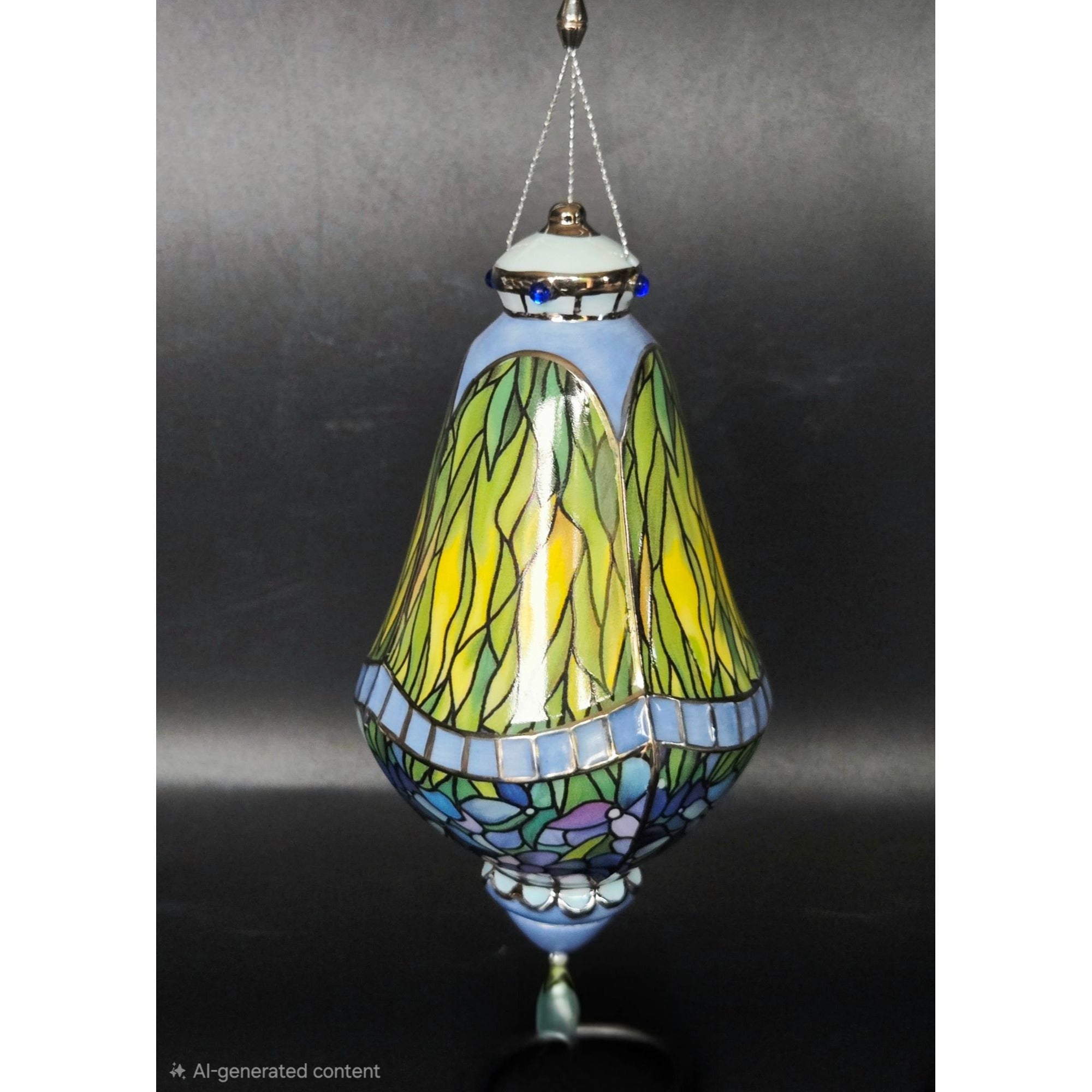 Bradford Exchange for Louis Tiffany Hand Painted Stained Glass Style Iris Ornament,  Fine Porcelain.