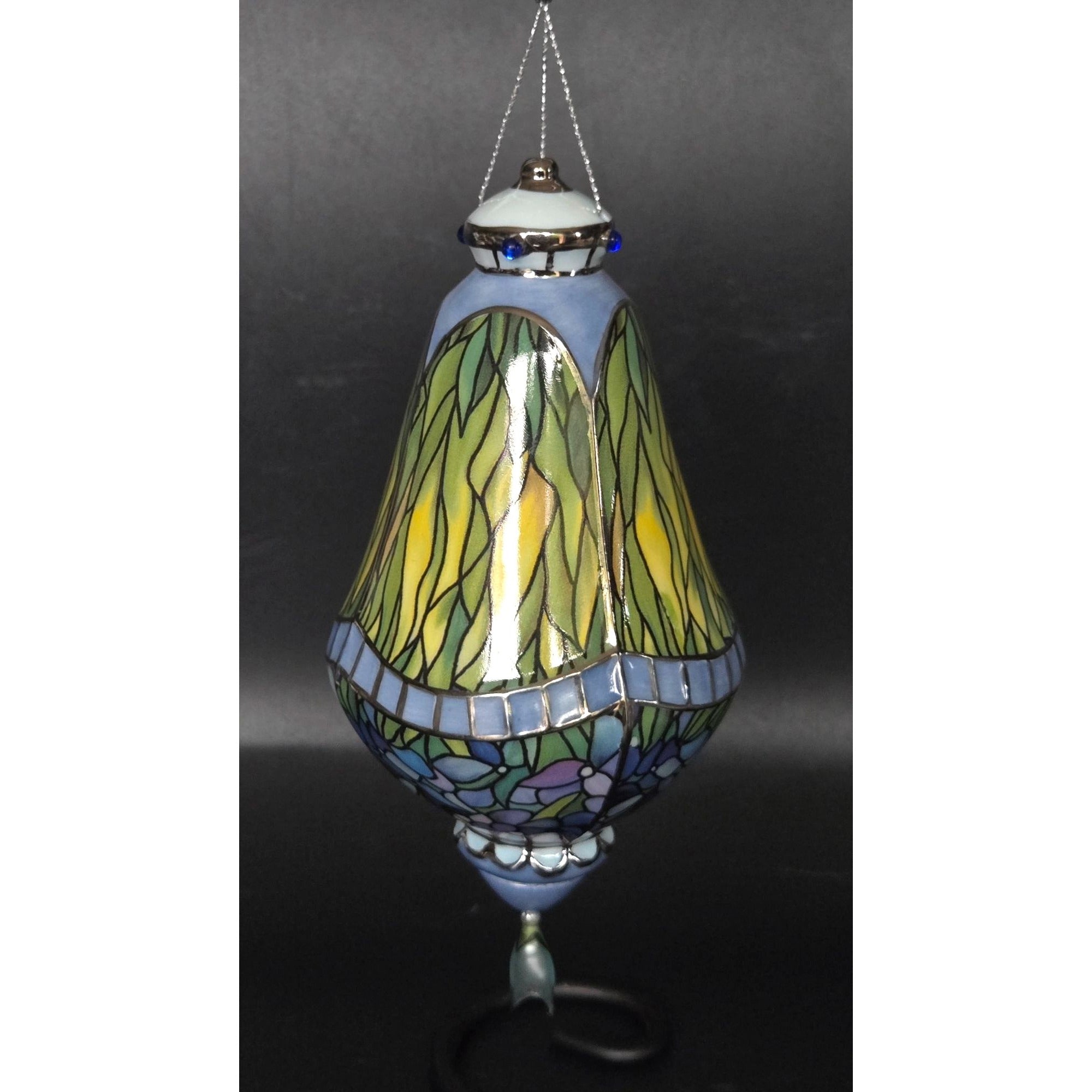 Bradford Exchange for Louis Tiffany Hand Painted Stained Glass Style Iris Ornament,  Fine Porcelain.
