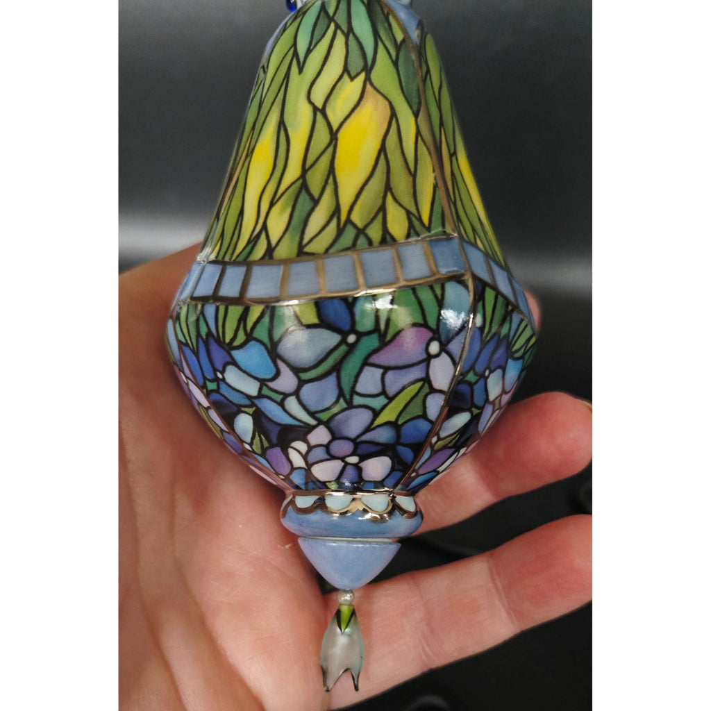 Bradford Exchange for Louis Tiffany Hand Painted Stained Glass Style Iris Ornament,  Fine Porcelain.