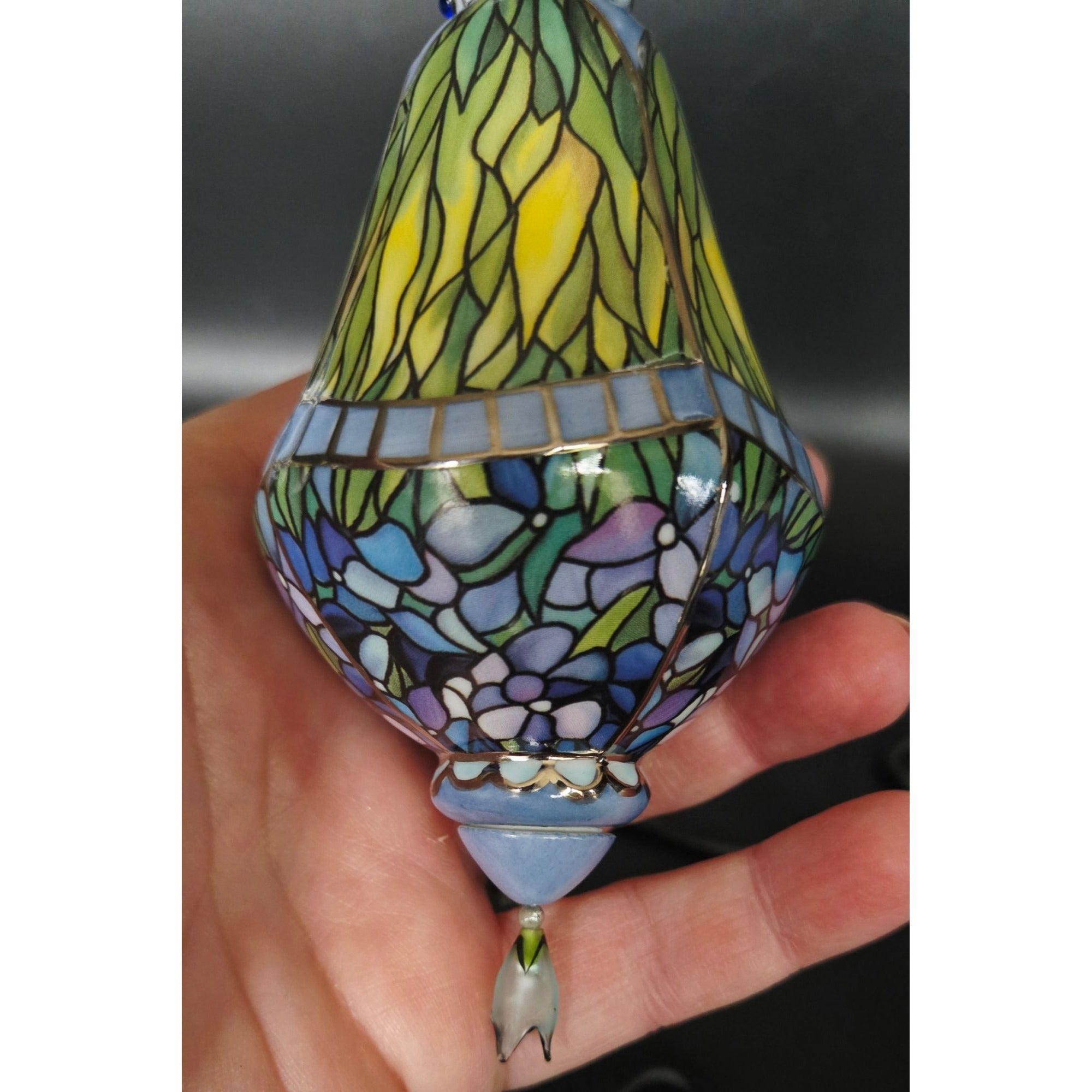 Bradford Exchange for Louis Tiffany Hand Painted Stained Glass Style Iris Ornament,  Fine Porcelain.