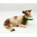 Castagna 1988 Brown & White Cow Figurine With Green Bow - Handcrafted Stone - Made In Italy