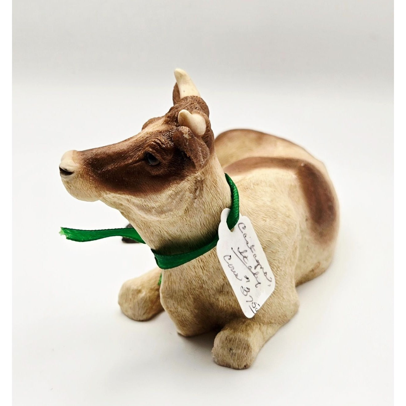 Castagna 1988 Brown & White Cow Figurine With Green Bow - Handcrafted Stone - Made In Italy