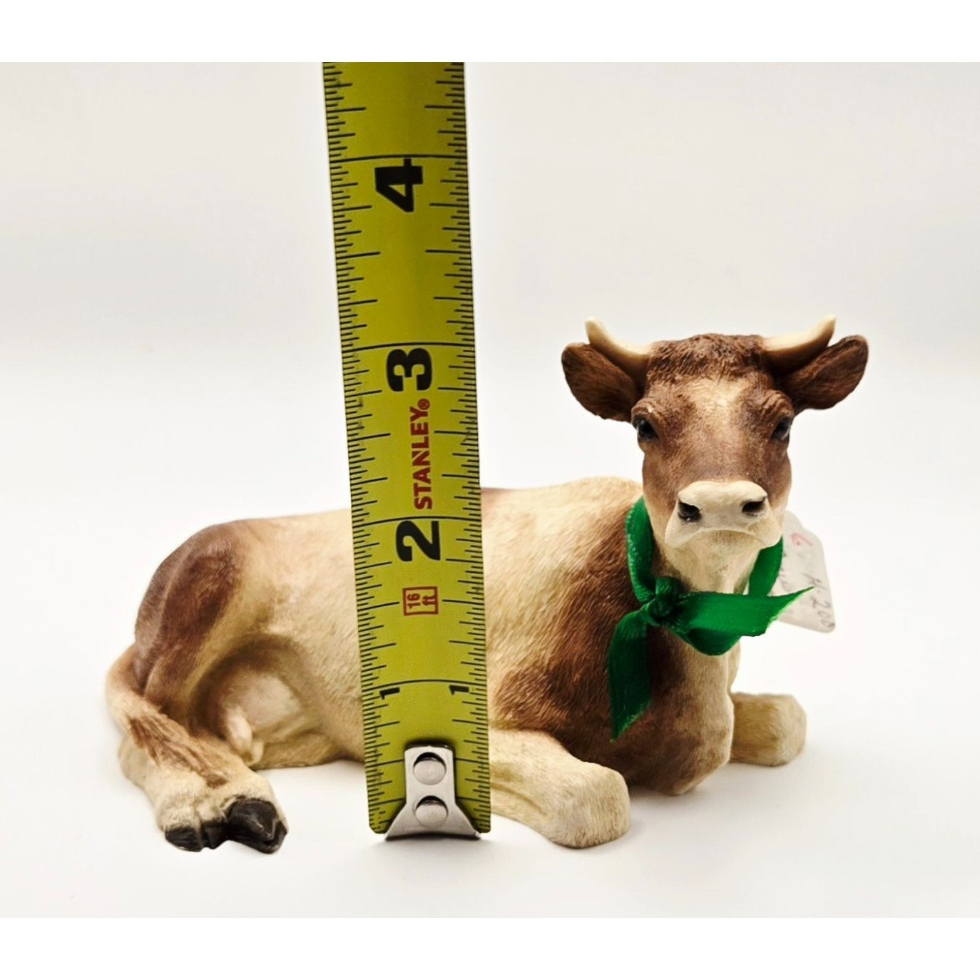 Castagna 1988 Brown & White Cow Figurine With Green Bow - Handcrafted Stone - Made In Italy