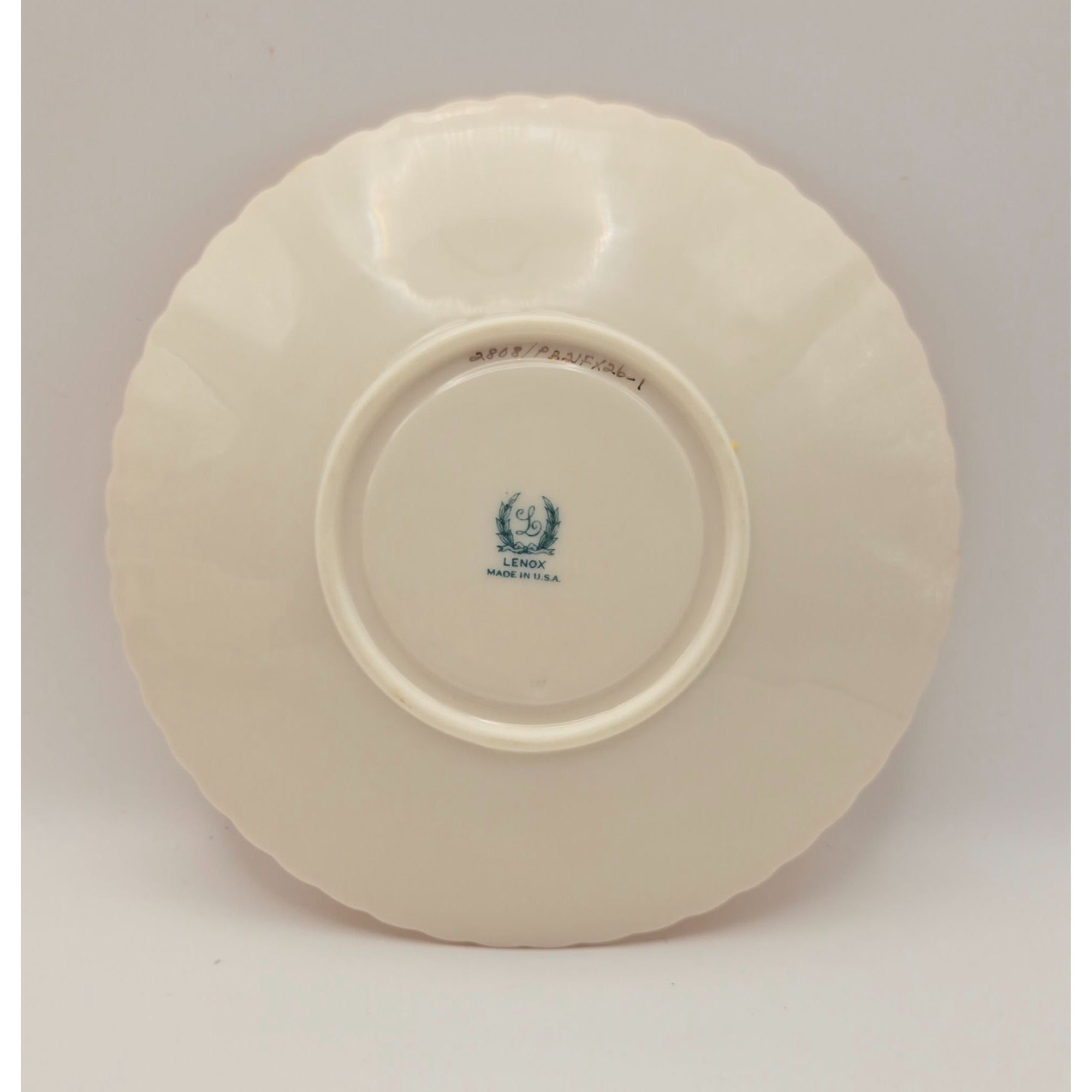 Vintage Lenox China "Joan" Cup Saucer Set Pink Blue Scallops Discontinued 1939, Numbered