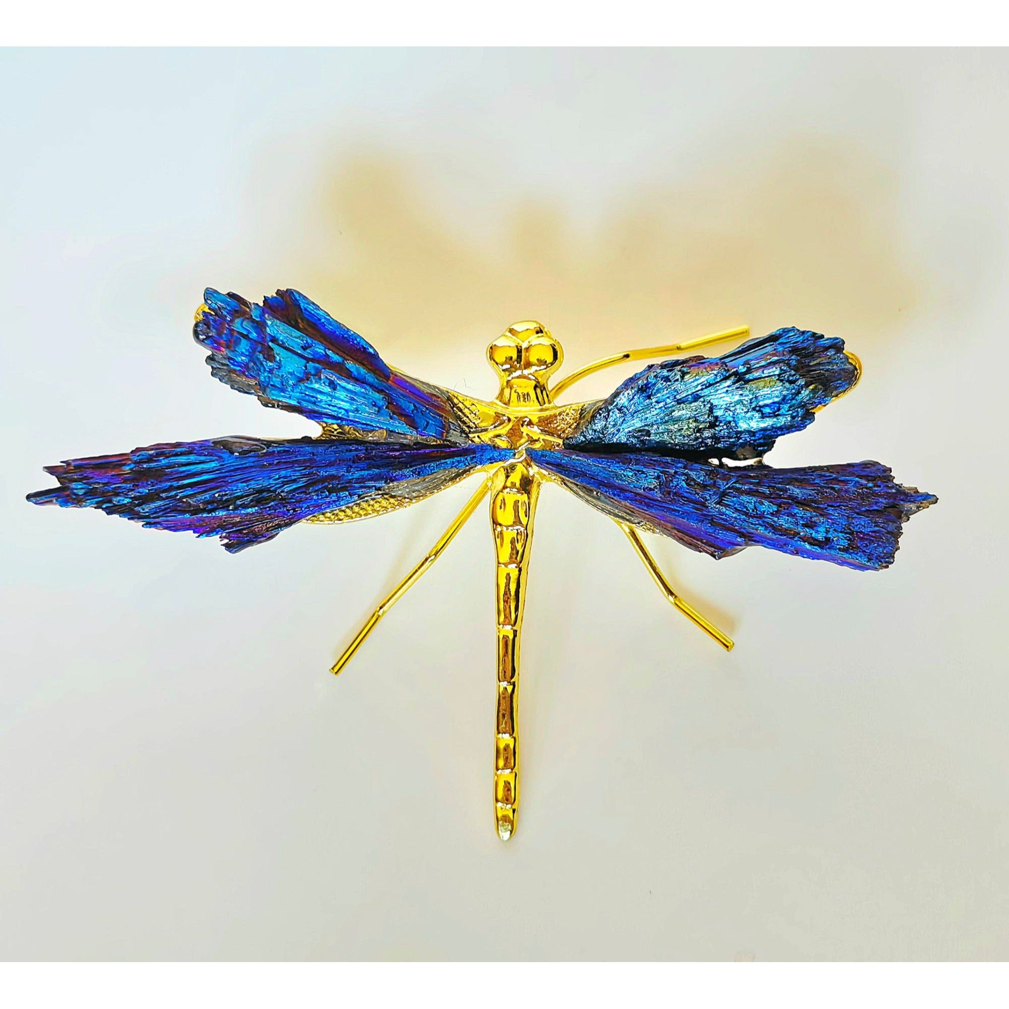 Titanium Kyanite Mineral Dragonfly. Iridescent Blue, Purple Metal and Stone.