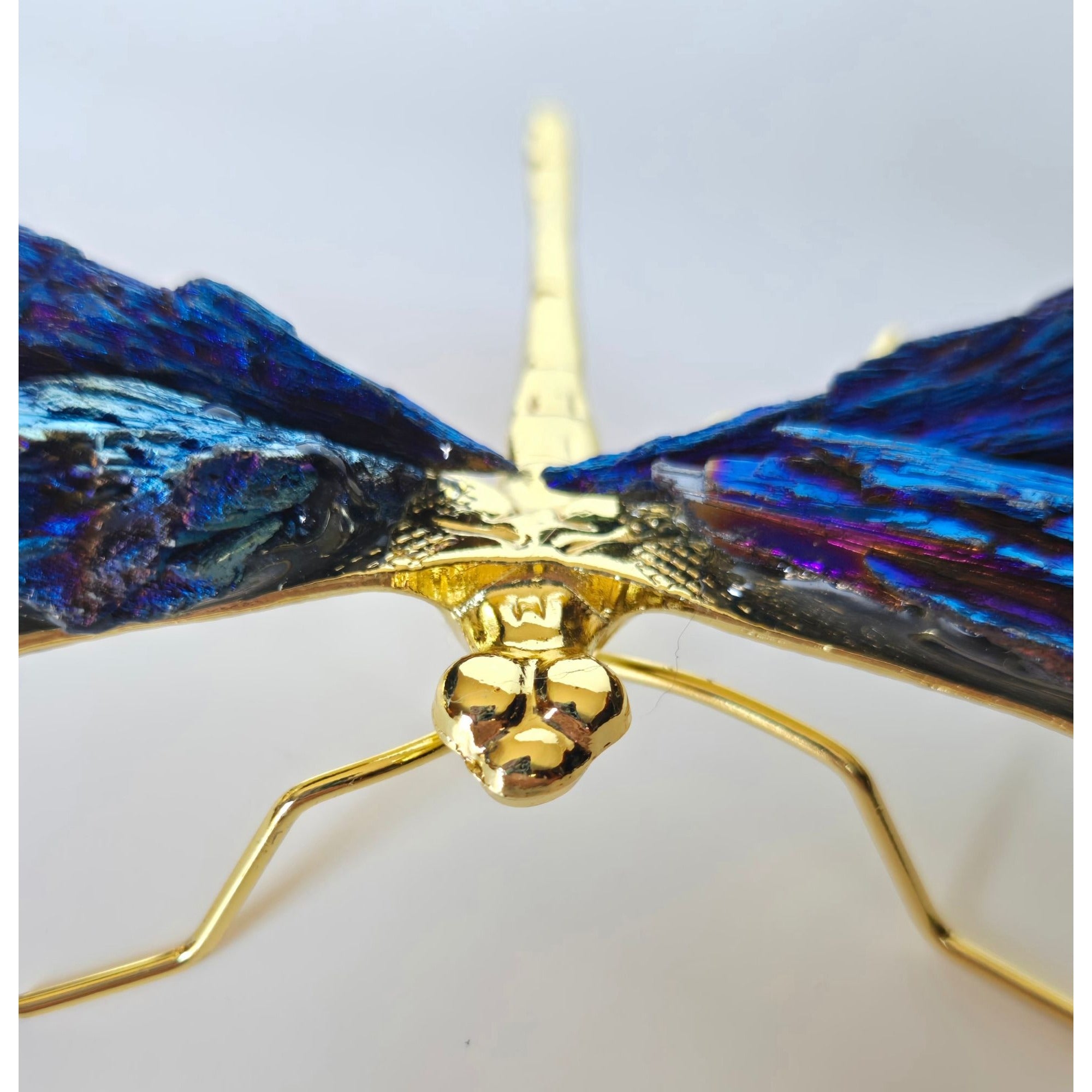 Titanium Kyanite Mineral Dragonfly. Iridescent Blue, Purple Metal and Stone.
