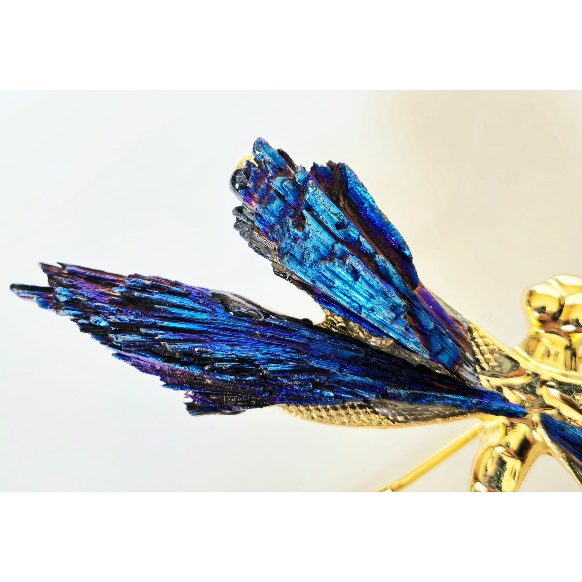 Titanium Kyanite Mineral Dragonfly. Iridescent Blue, Purple Metal and Stone.