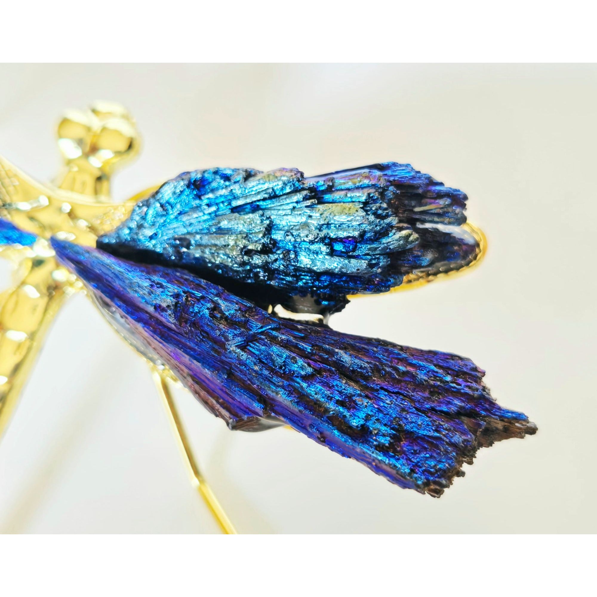 Titanium Kyanite Mineral Dragonfly. Iridescent Blue, Purple Metal and Stone.