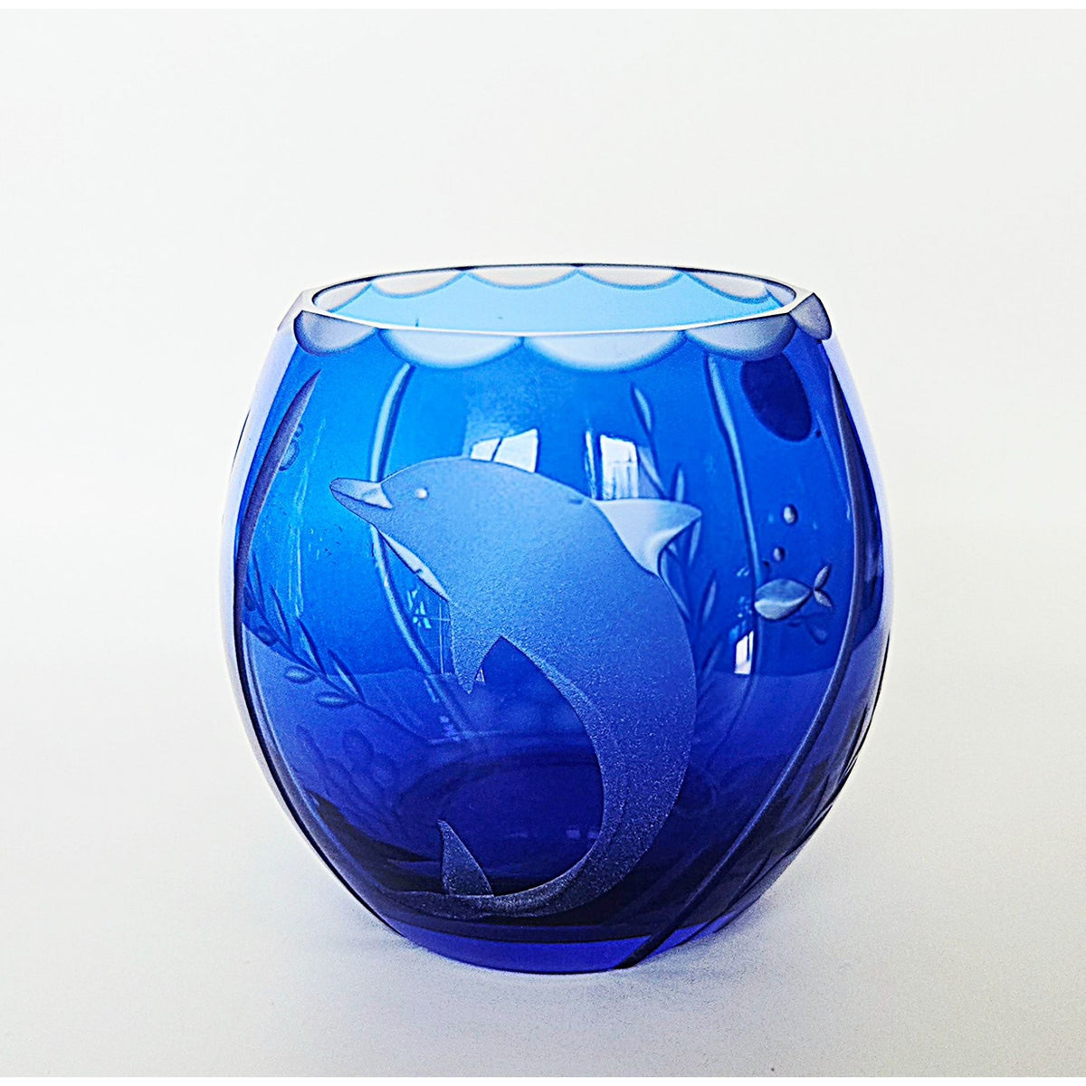Lenox Made In Poland Blue Dolphin Crystal Vase, Rose Bowl