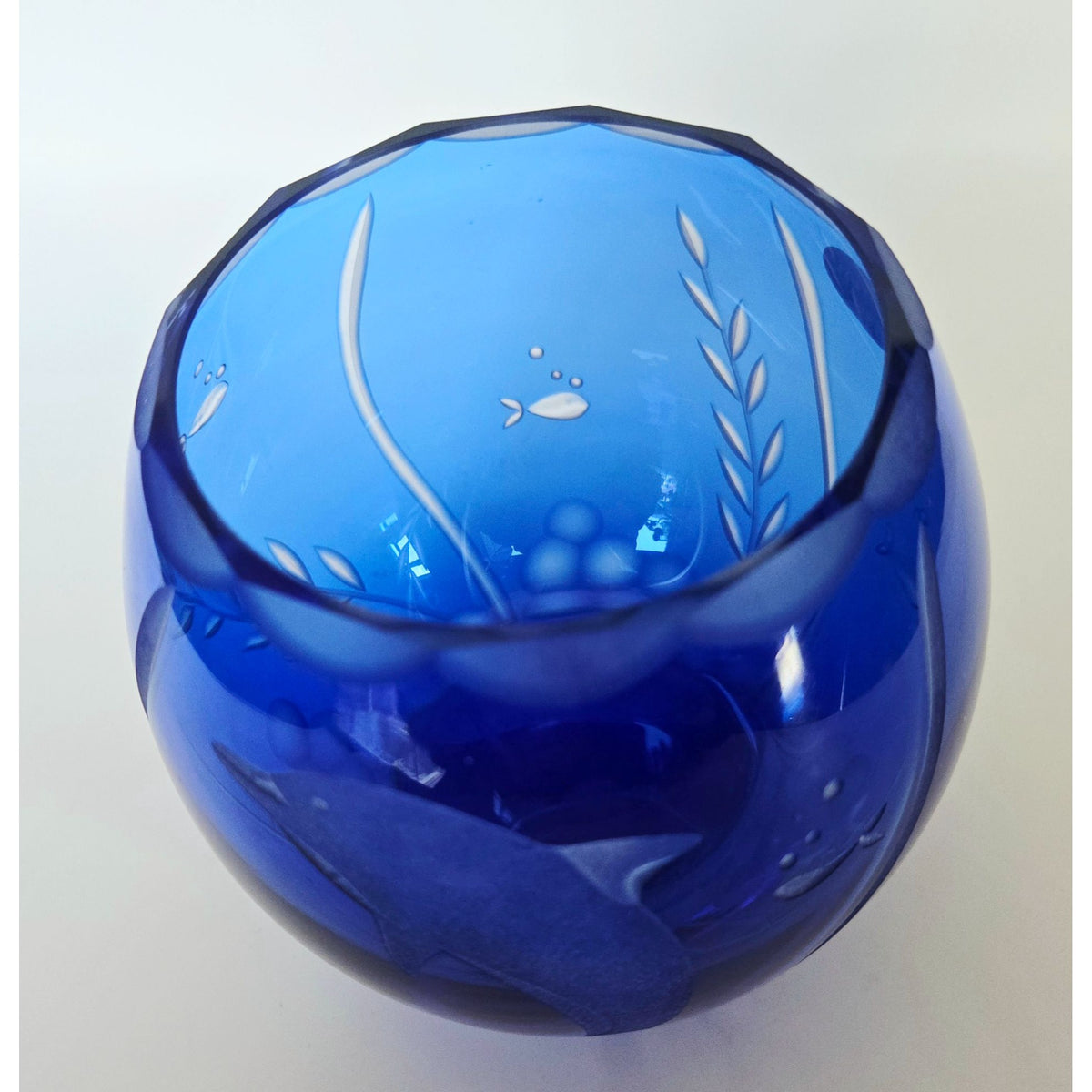 Lenox Made In Poland Blue Dolphin Crystal Vase, Rose Bowl