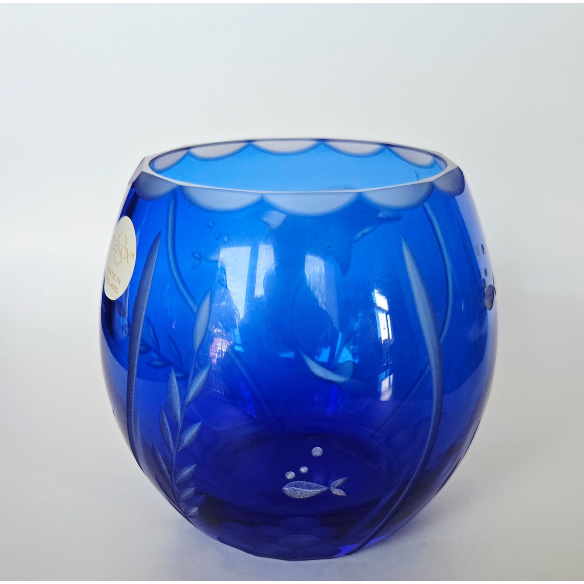 Lenox Made In Poland Blue Dolphin Crystal Vase, Rose Bowl