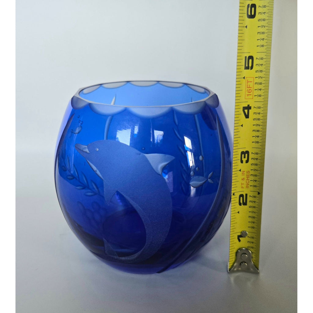 Lenox Made In Poland Blue Dolphin Crystal Vase, Rose Bowl