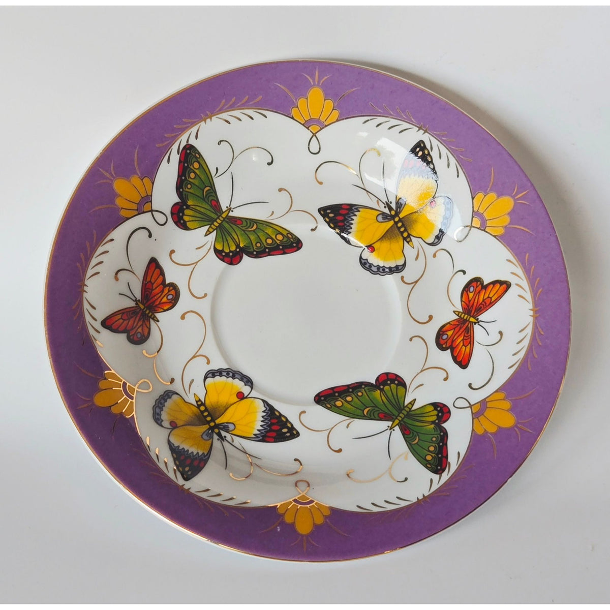 Rare ECHT Porcelain Butterfly Teacup Purple & Gold Accents - Germany