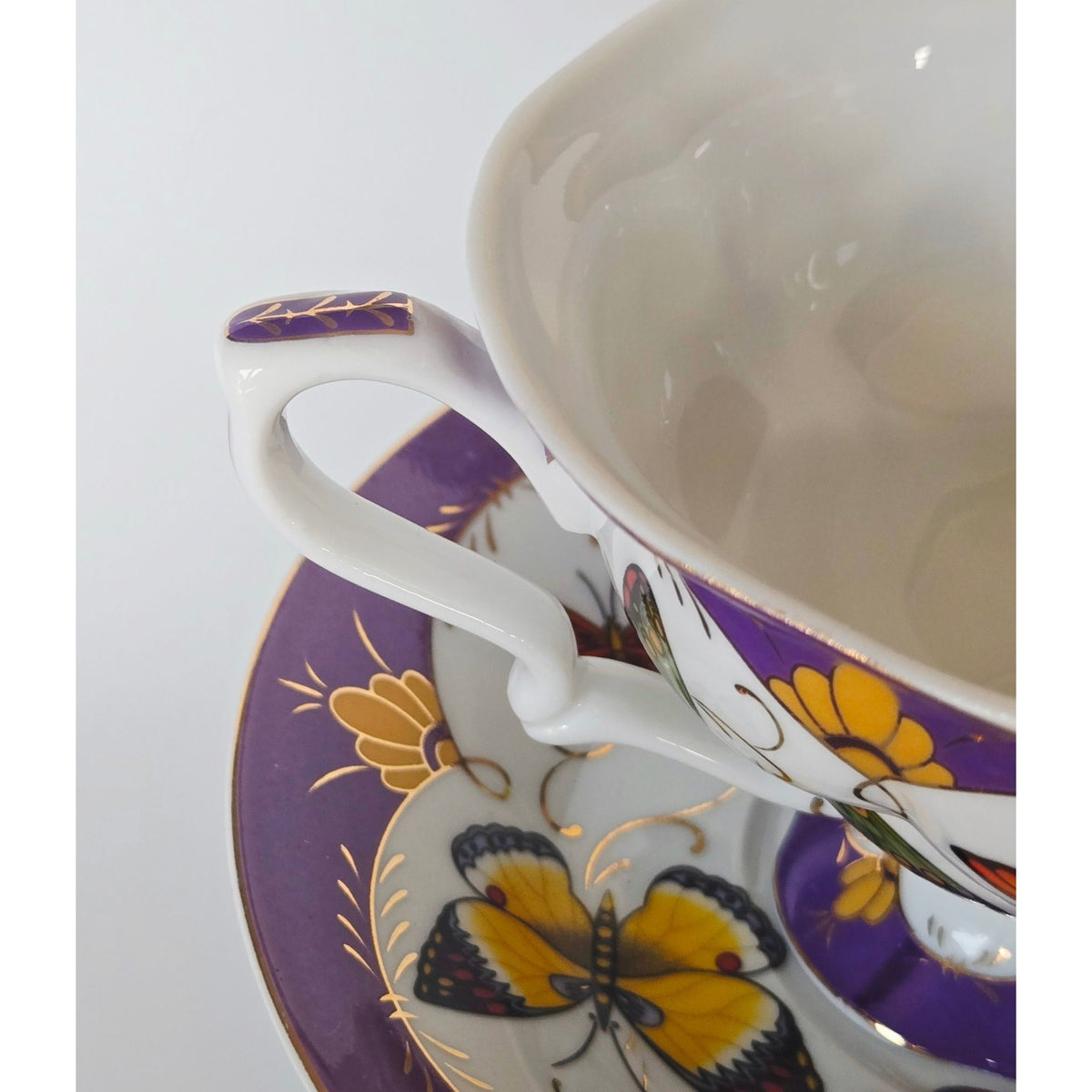 Rare ECHT Porcelain Butterfly Teacup Purple & Gold Accents - Germany