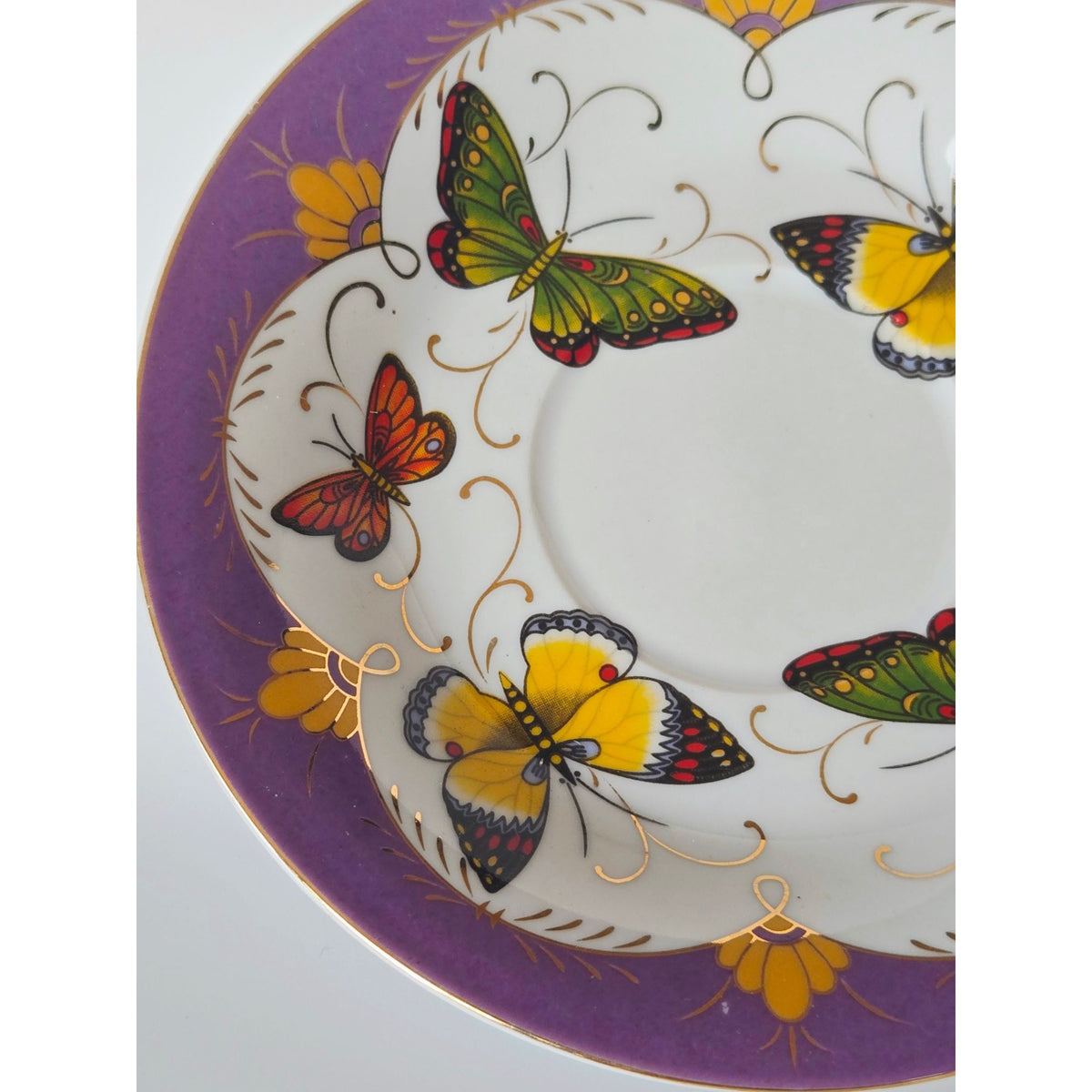 Rare ECHT Porcelain Butterfly Teacup Purple & Gold Accents - Germany