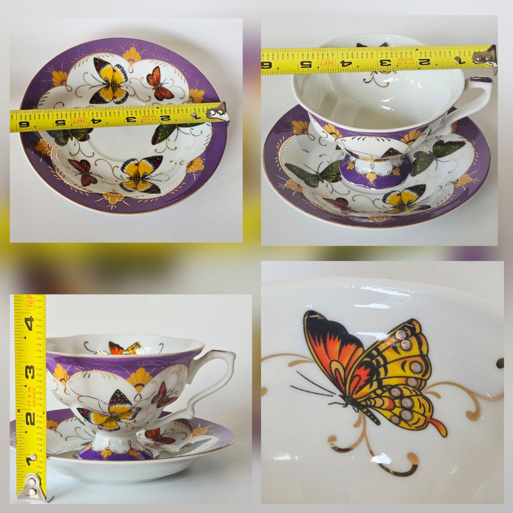 Rare ECHT Porcelain Butterfly Teacup Purple & Gold Accents - Germany