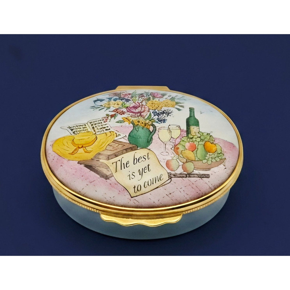 Halcyon Days "The Best Is Yet To Come" Enamel Trinket Box