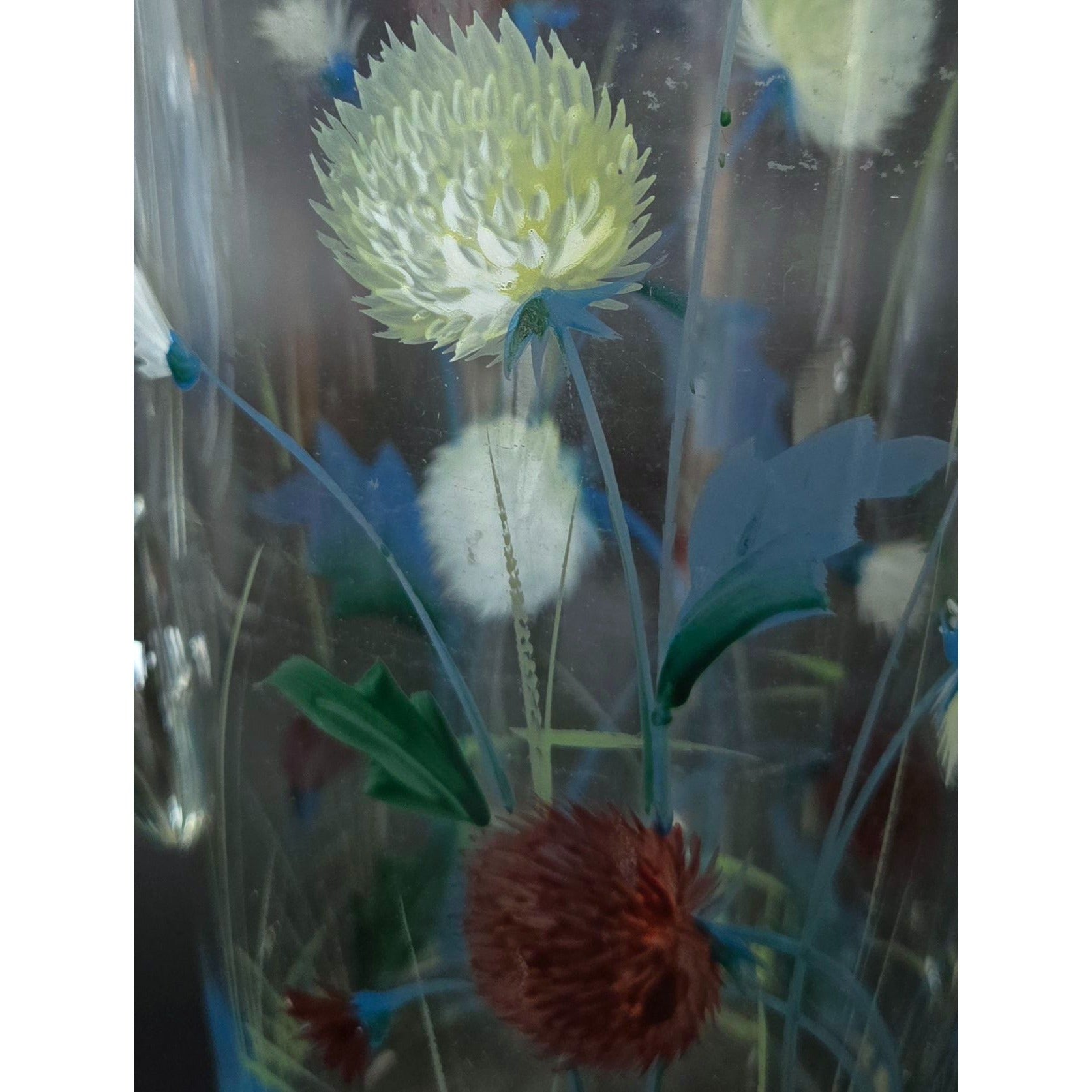 Vintage 1940s Glass Pitcher w/Hand Painted Clover, Floral Pitcher, Czech Glass, 8 cups