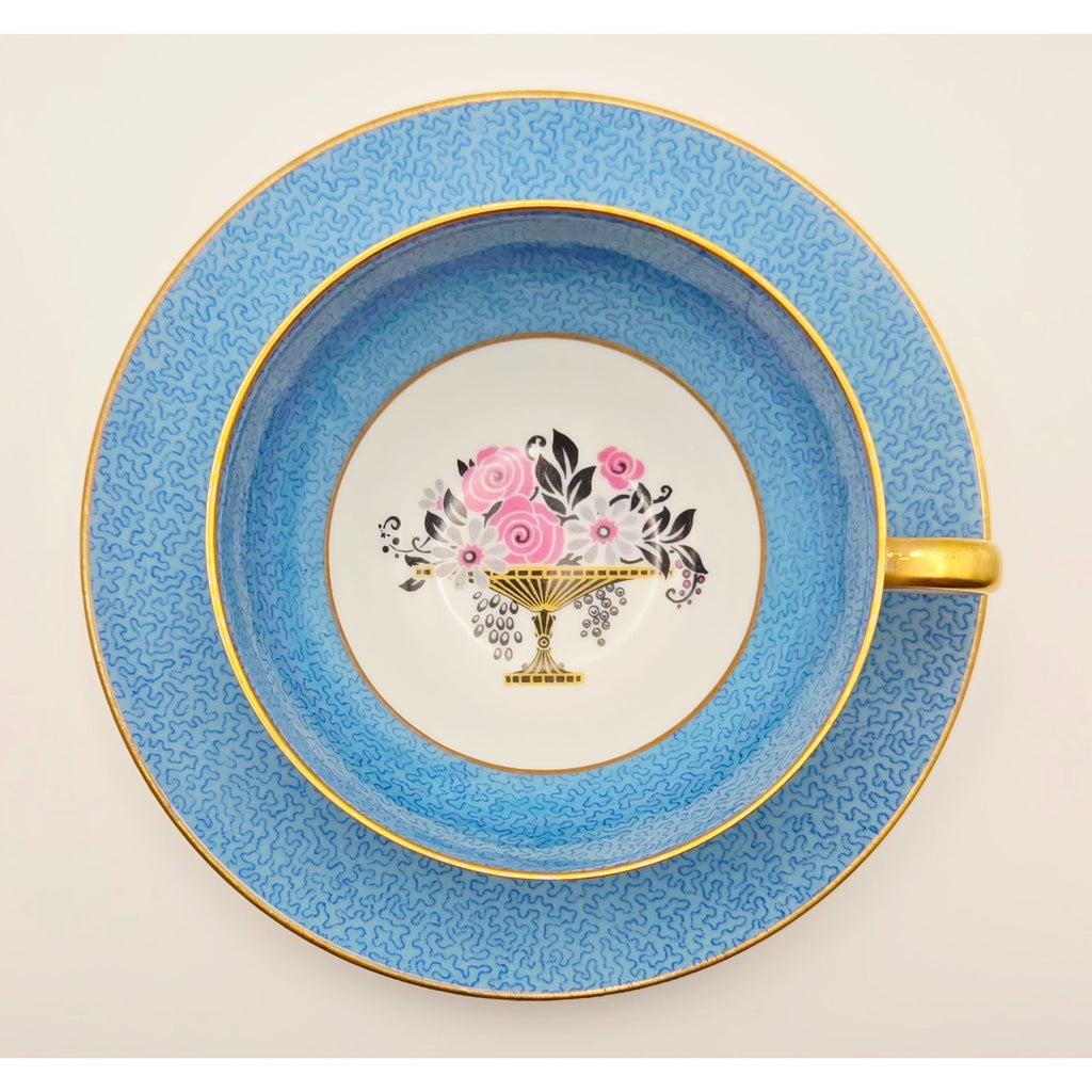 Ahrenfeldt Limoges Blue & Pink Tea Cup & Saucer Floral Made In France