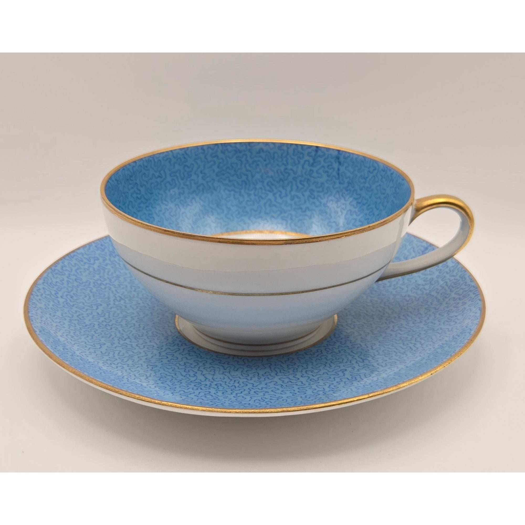 Ahrenfeldt Limoges Blue & Pink Tea Cup & Saucer Floral Made In France