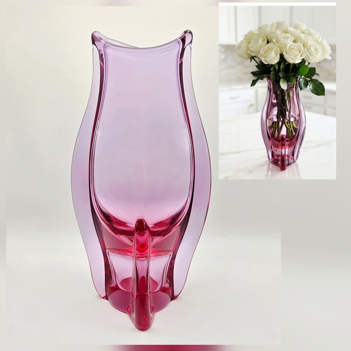 Vintage Pink Art Glass Vase European Vase Miloslav Klinger Zelezny Brod Sklo Vase: Czech Vase