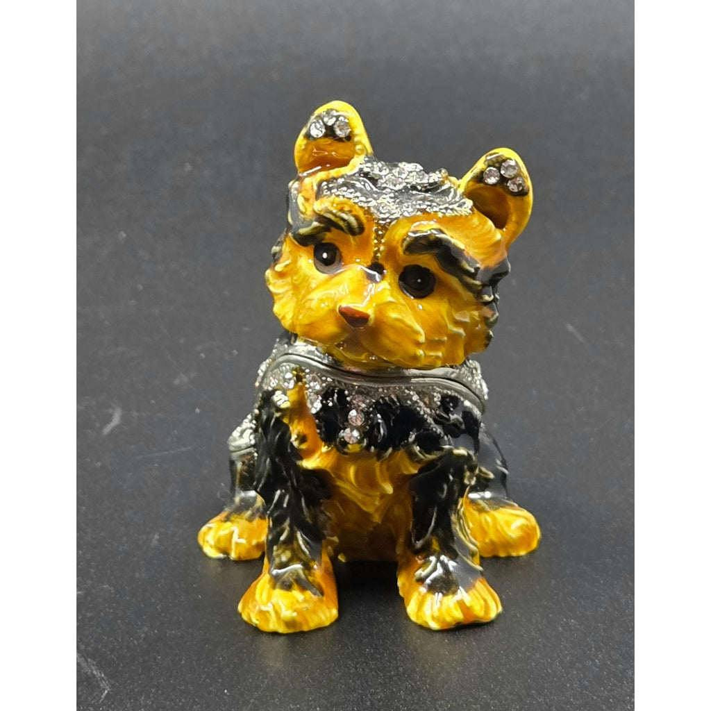 Hand-Painted Yorkshire Terrier Trinket Box With Rhinestones & Hinged Lid