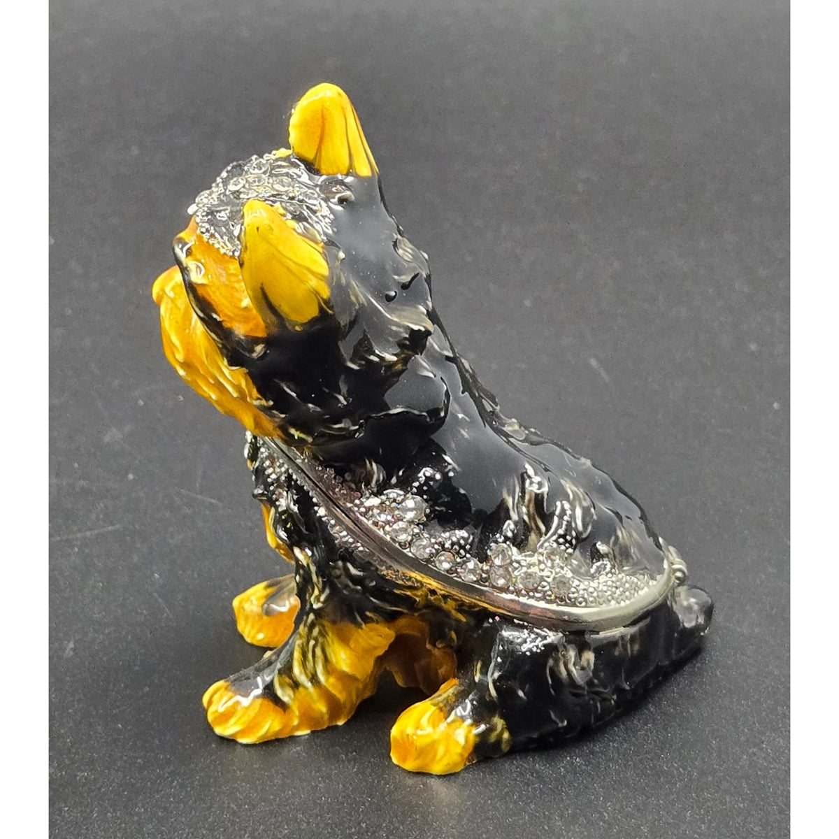 Hand-Painted Yorkshire Terrier Trinket Box With Rhinestones & Hinged Lid