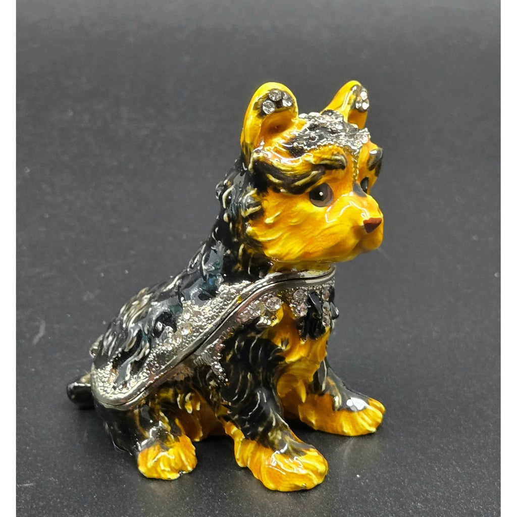 Hand-Painted Yorkshire Terrier Trinket Box With Rhinestones & Hinged Lid