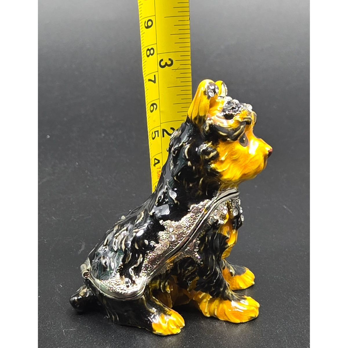 Hand-Painted Yorkshire Terrier Trinket Box With Rhinestones & Hinged Lid