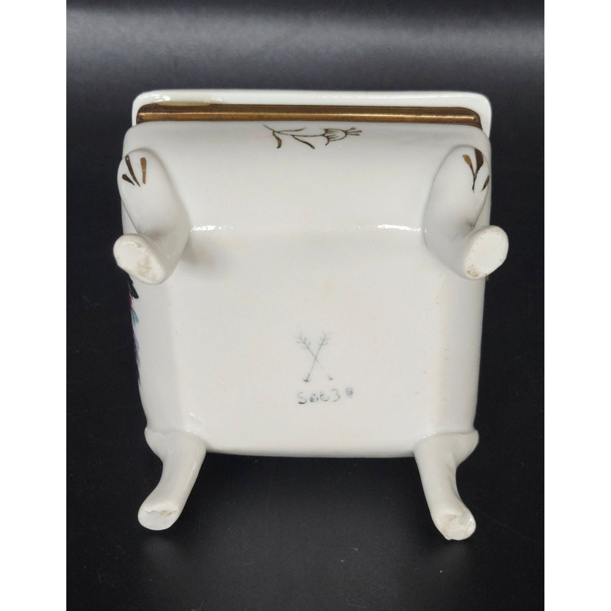 Vintage Porcelain Floral Hinged Trinket Box With Gold Accents & Butterfly Interior Design