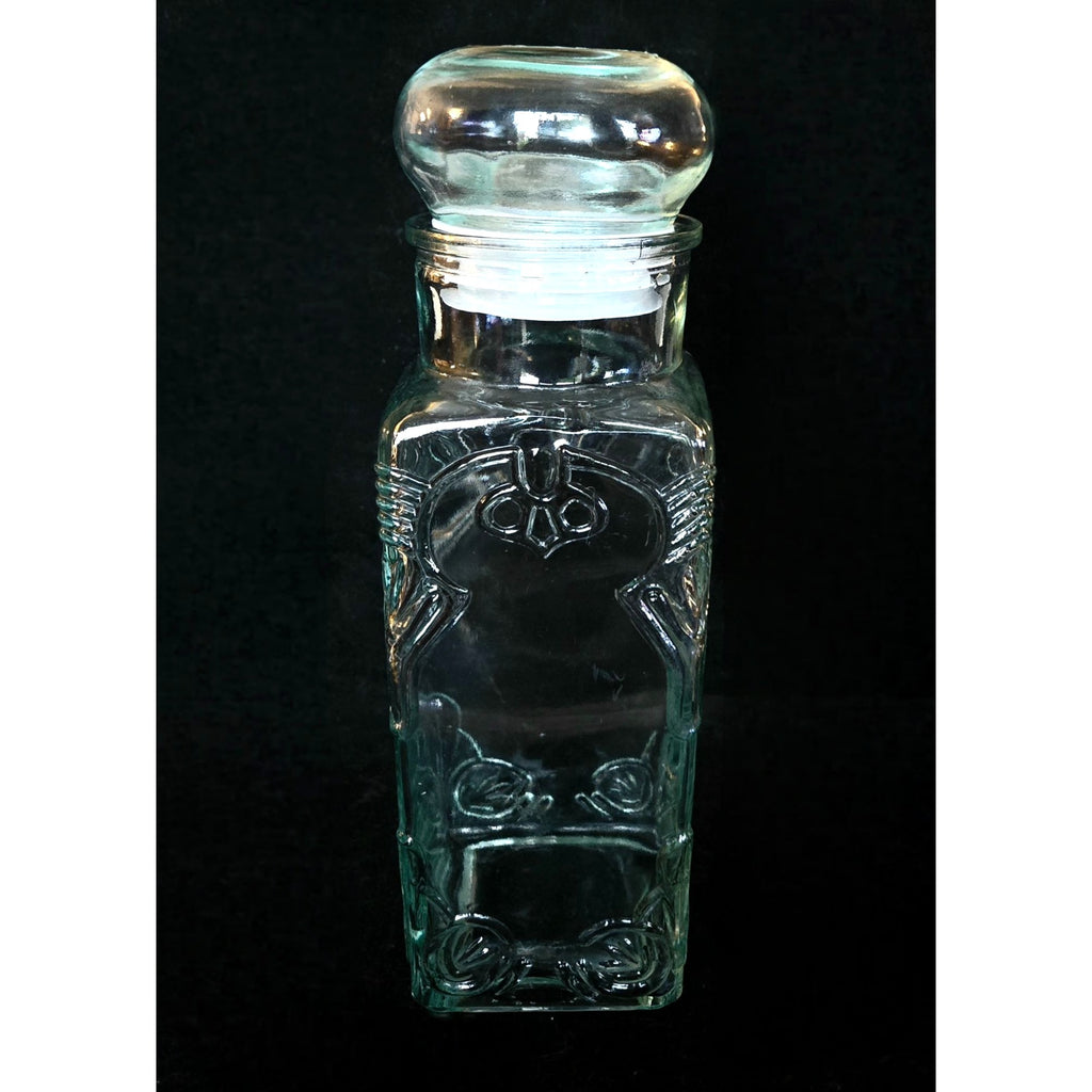 Vintage Clear Glass Apothecary Jar With Ornate Embossed Owl Design And Fitted Bubble Lid