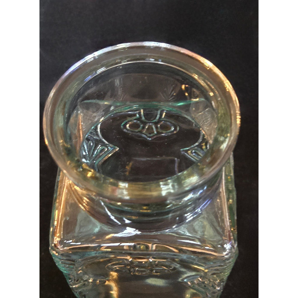 Vintage Clear Glass Apothecary Jar With Ornate Embossed Owl Design And Fitted Bubble Lid