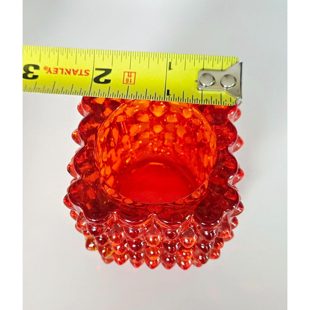 Mid-Century Fenton Glass Red, Amberina Glass Hobnail Candle Holder 2.5" Tall Cube Design Vibrant