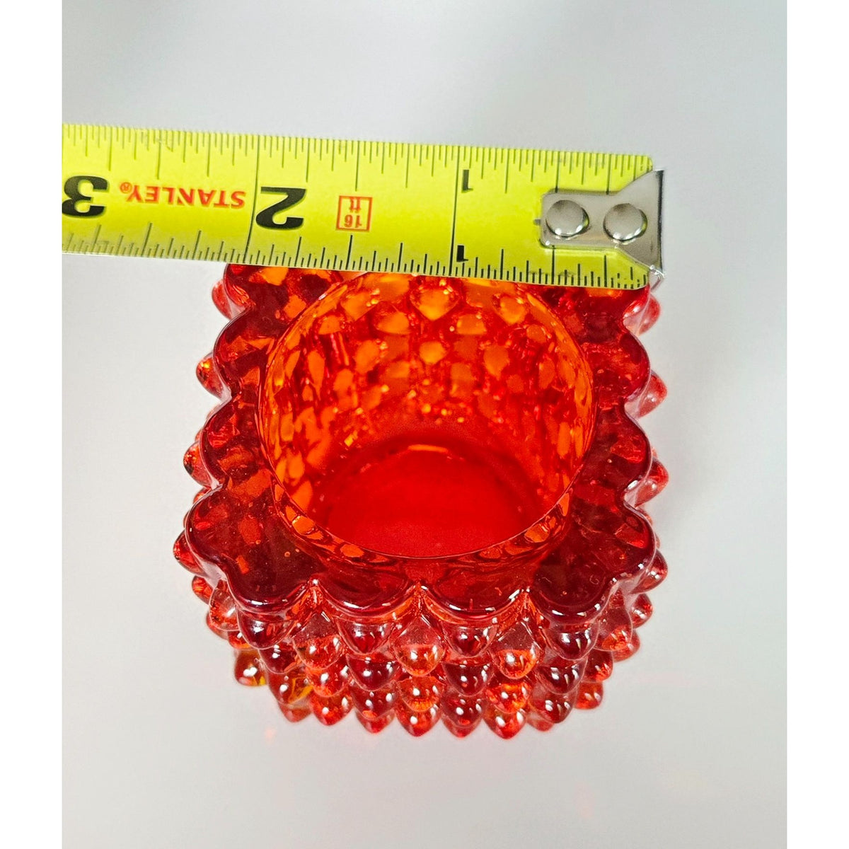 Mid-Century Fenton Glass Red, Amberina Glass Hobnail Candle Holder 2.5" Tall Cube Design Vibrant