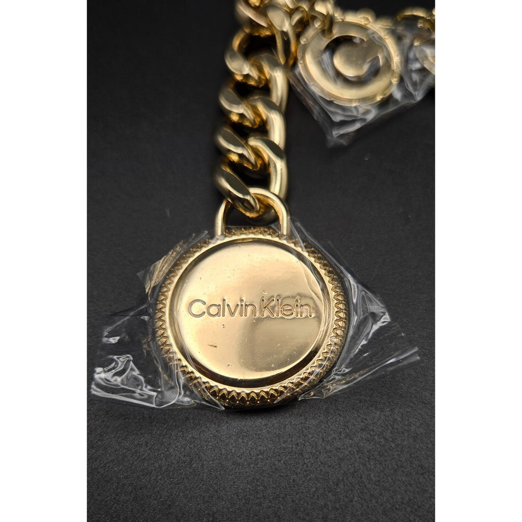 Calvin Klein Gold-Tone Logo Keychain purse charm With Decorative Charms & Lobster Clasp 4"